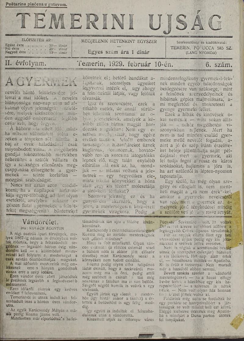 Temerini Újság 1928-1944, 2. évf. 1929. február 10. 6. sz.
