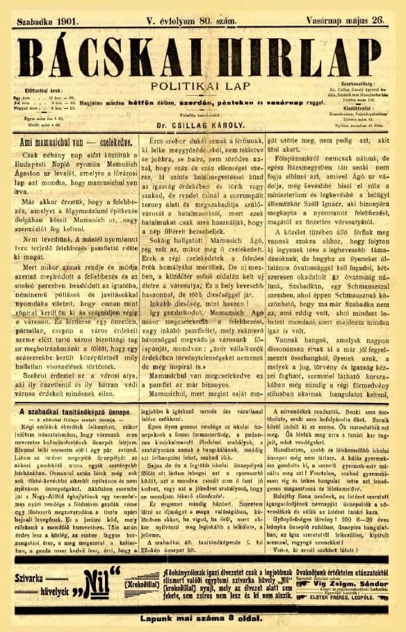 Bácskai Hirlap, 5. évf. 1901. május 26. 80. sz.