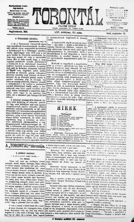 Torontál, 25. évf. 1896. szeptember 22. 217. sz.