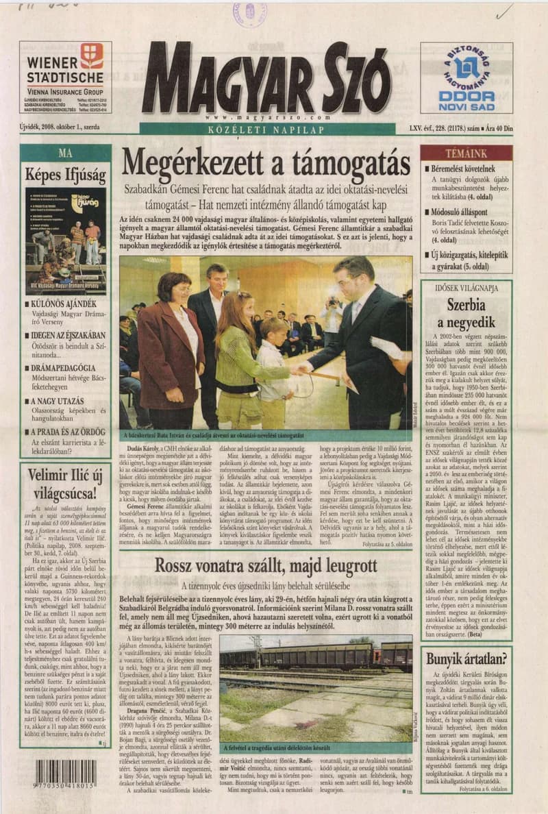 Magyar Szó, 65. évf. 2008. október 1. 228. sz. 1–20. oldal