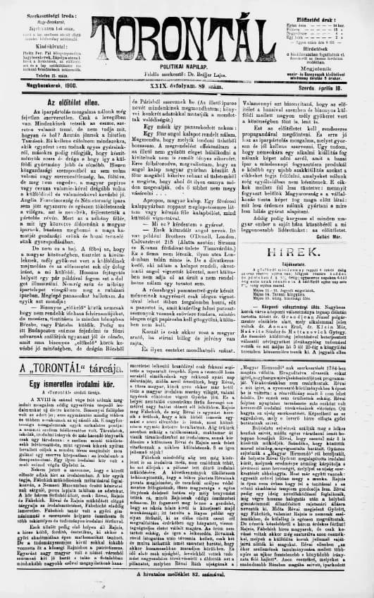 Torontál, 29. évf. 1900. április 18. 89. sz.