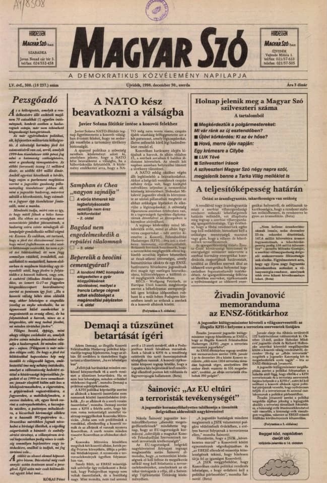 Magyar Szó, 55. évf. 1998. december 30. 308. sz. 1–16. oldal