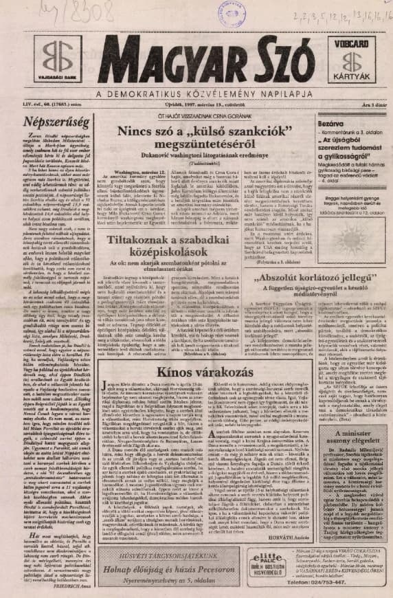 Magyar Szó, 54. évf. 1997. március 13. 60. sz. 1–16. oldal