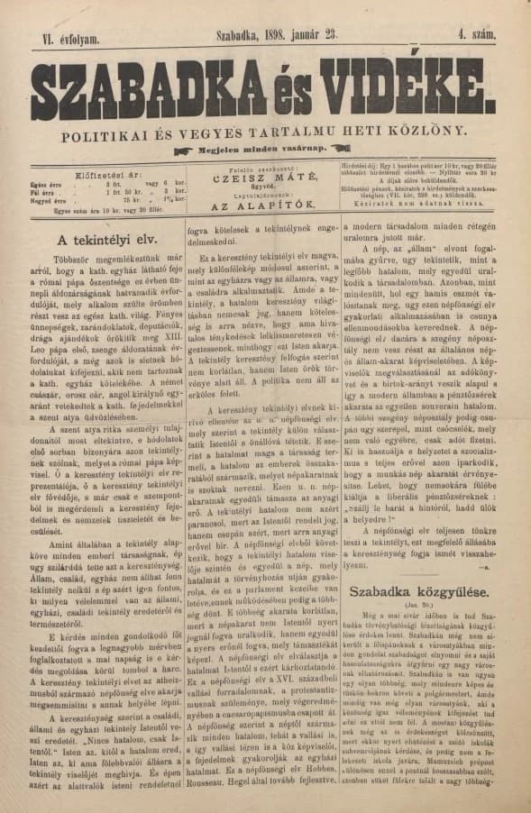 Szabadka és vidéke II, 6. évf. 1898. január 23. 4. sz.
