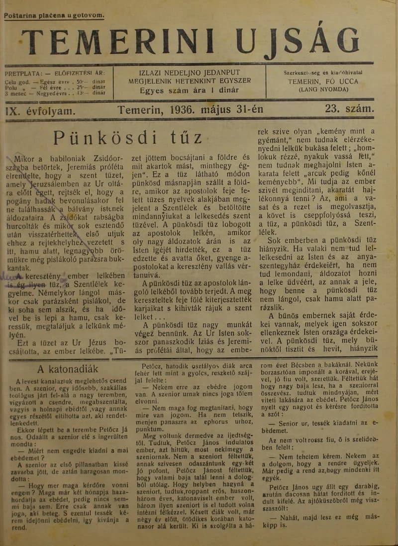 Temerini Újság 1928-1944, 9. évf. 1936. május 31. 23. sz.