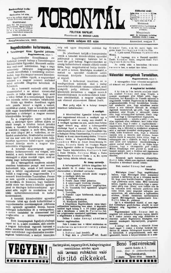 Torontál, 39. évf. 1910. május 7. 103. sz.