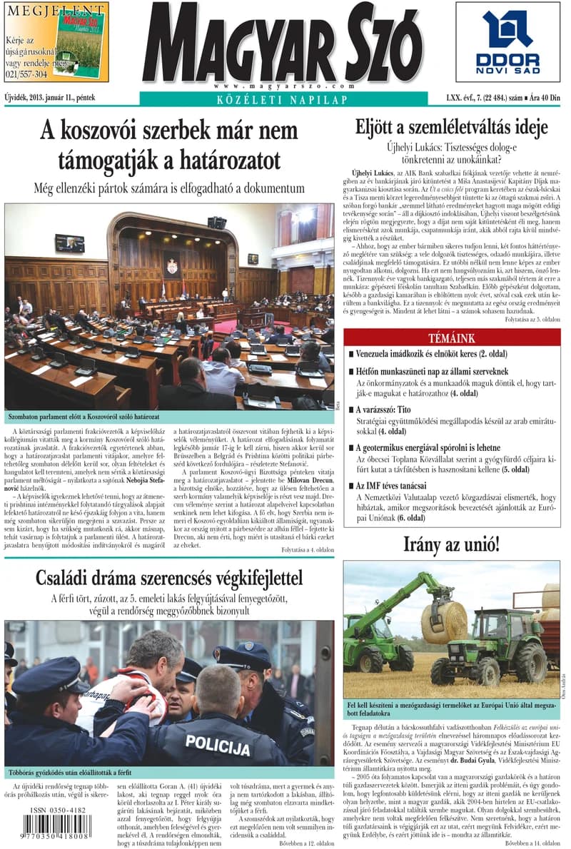 Magyar Szó, 70. évf. 2013. január 11. 7. sz. 1–20. oldal