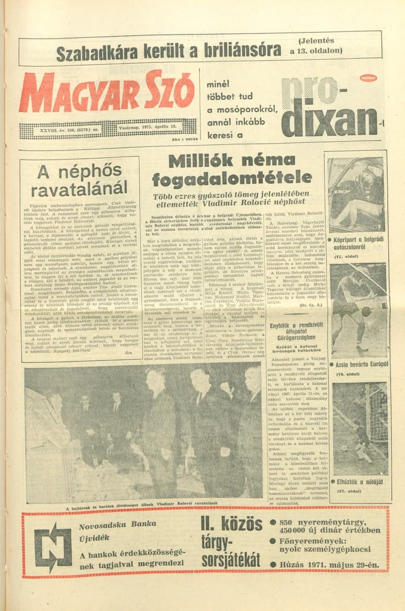 Magyar Szó, 28. évf. 1971. április 18. 106. sz. 1–30. oldal
