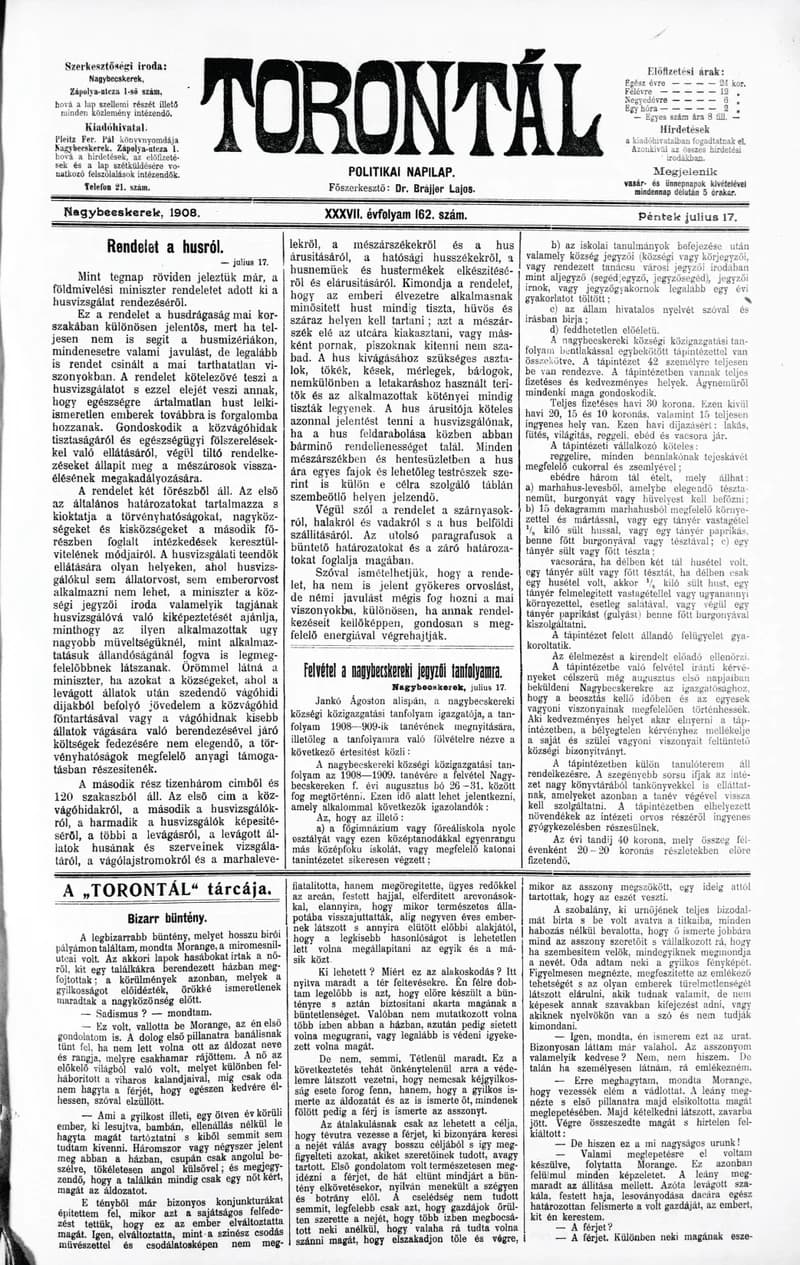 Torontál, 37. évf. 1908. július 17. 162. sz.