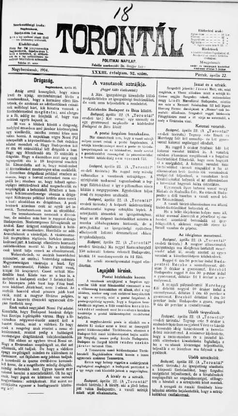 Torontál, 33. évf. 1904. április 22. 92. sz.