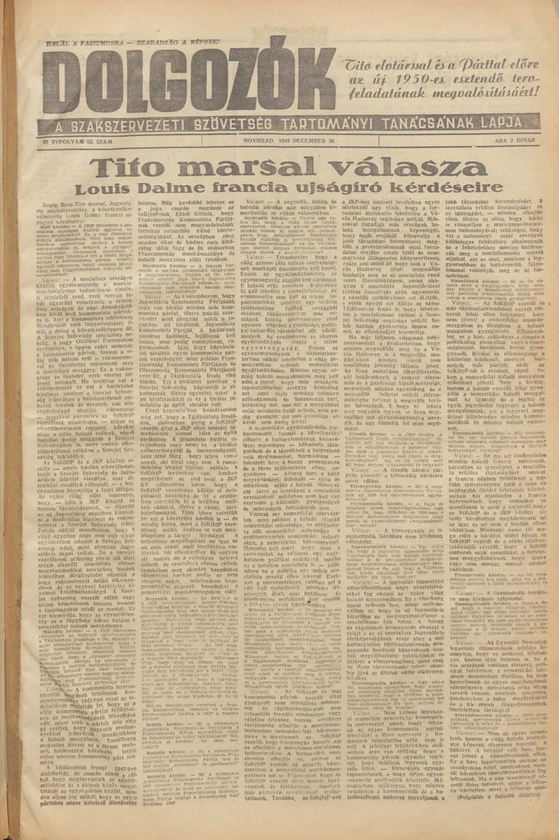 Dolgozók, 3. évf. 1949. december 30. 52. sz.