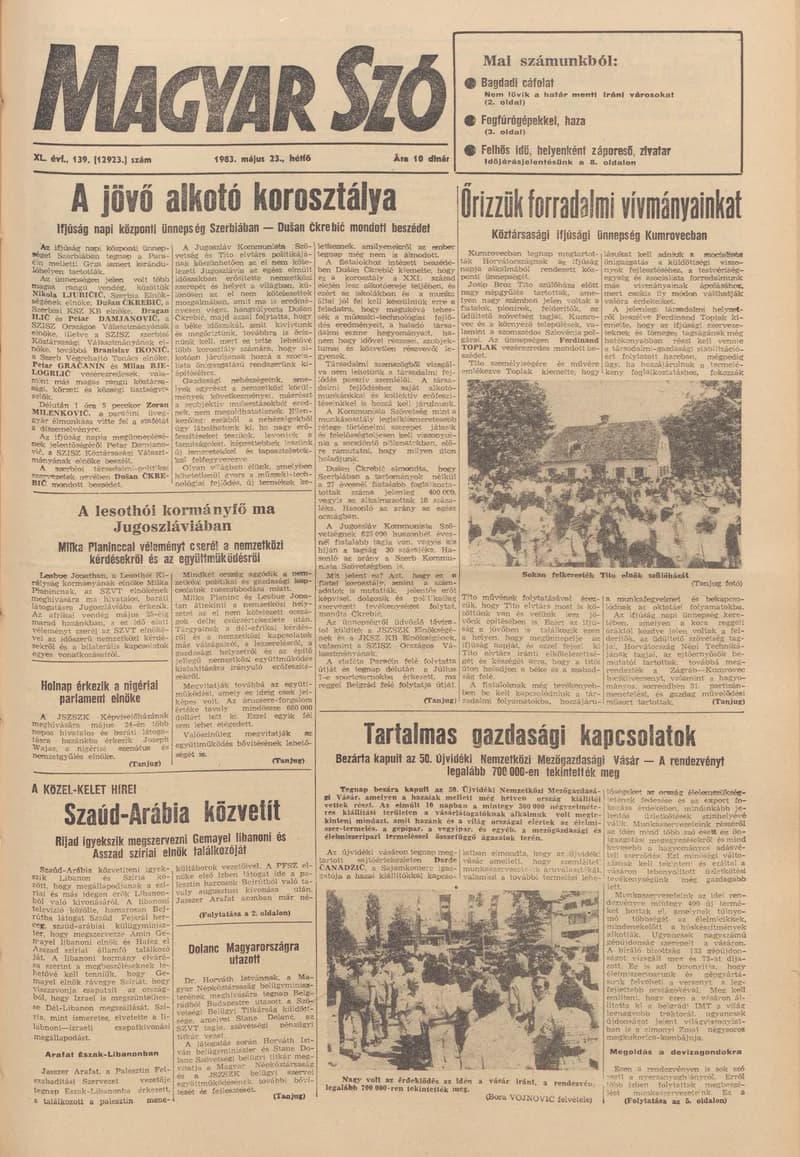 Magyar Szó, 40. évf. 1983. május 23. 139. sz. 1–16. oldal