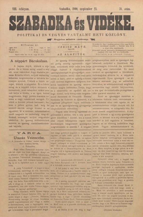 Szabadka és vidéke II, 8. évf. 1900. szeptember 23. 38. sz.