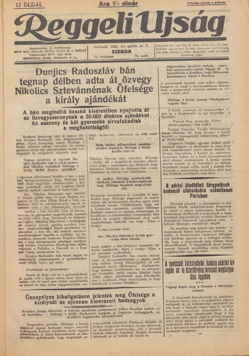 Reggeli Újság, 11. évf. 1930. április 2. 78. sz.