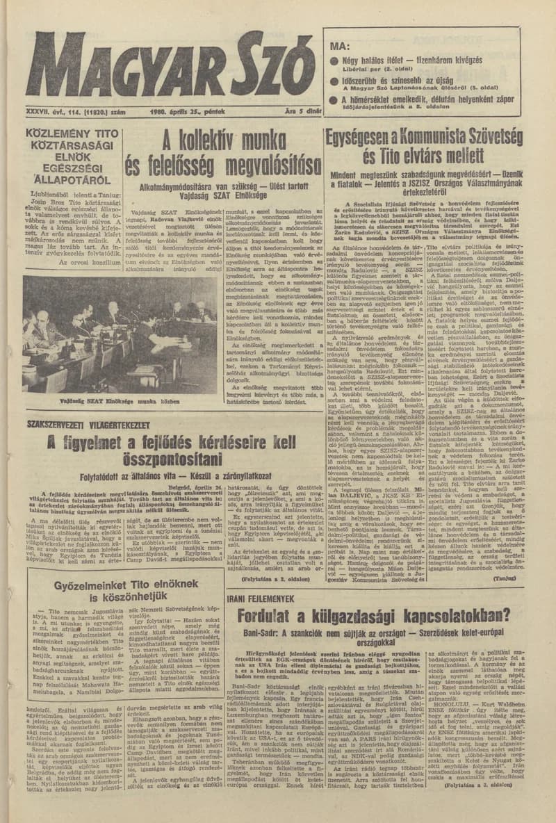 Magyar Szó, 37. évf. 1980. április 25. 114. sz. 1–20. oldal