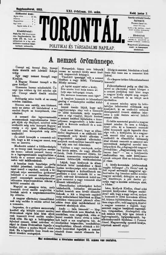 Torontál, 21. évf. 1892. június 7. 110. sz.