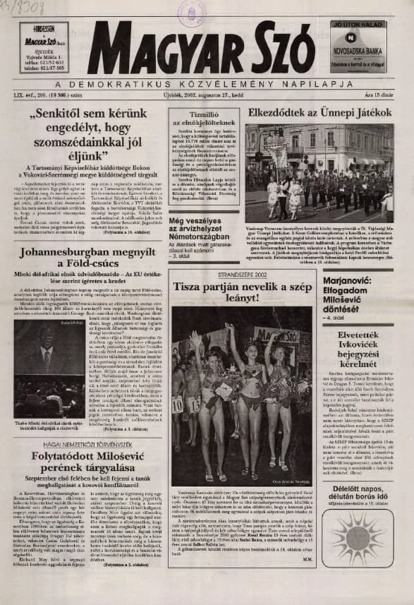 Magyar Szó, 59. évf. 2002. augusztus 27. 200. sz. 1–16. oldal