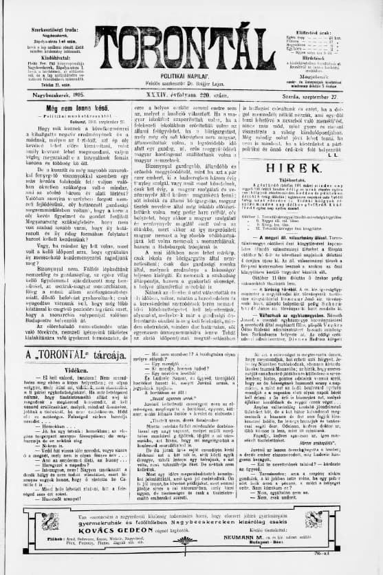 Torontál, 34. évf. 1905. szeptember 27. 220. sz.