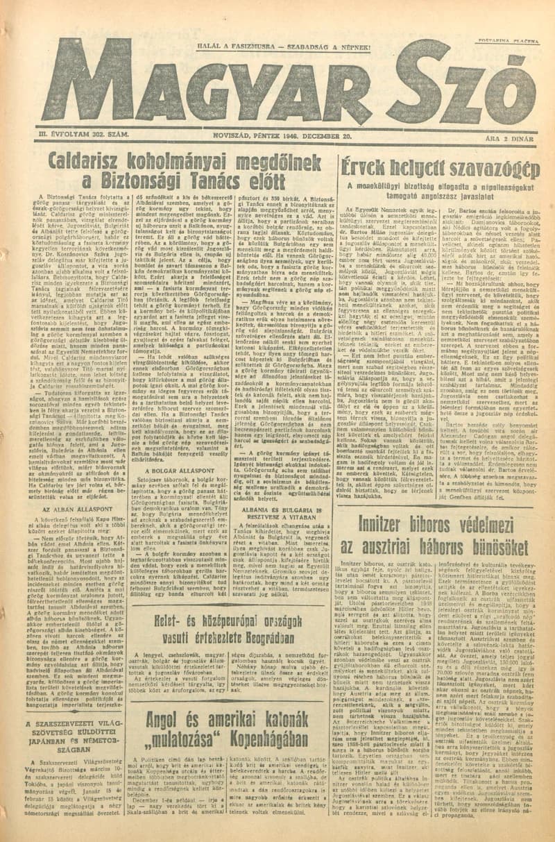 Magyar Szó, 3. évf. 1946. december 20. 302. sz. 1–6. oldal