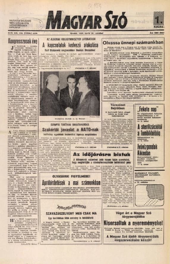 Magyar Szó, 46. évf. 1989. április 29. 116. sz. 1–28. oldal