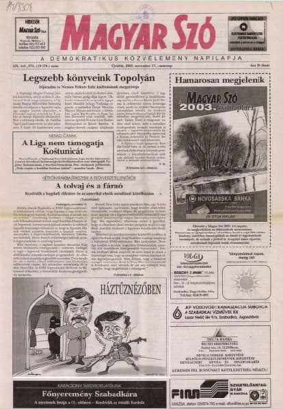 Magyar Szó, 59. évf. 2002. november 17. 273. sz. 1–28. oldal