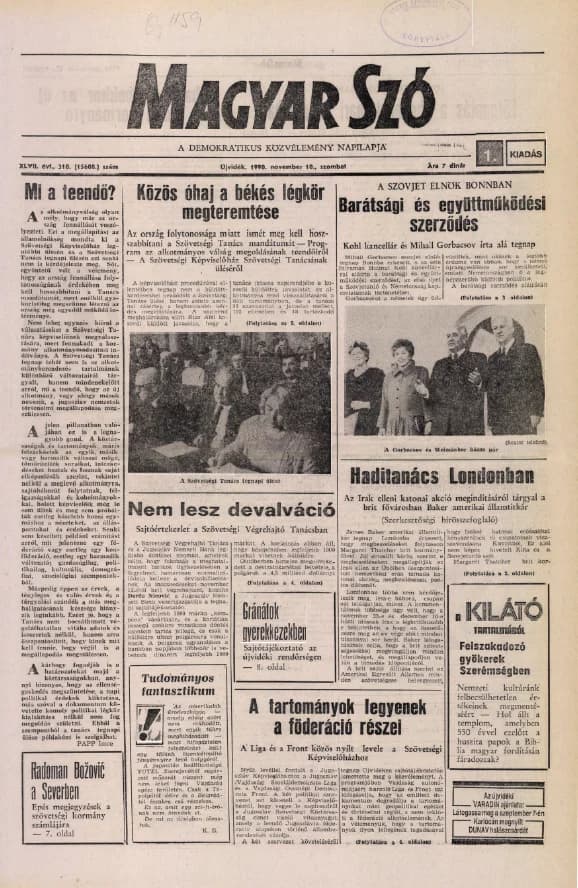 Magyar Szó, 47. évf. 1990. november 10. 310. sz. 1–24. oldal