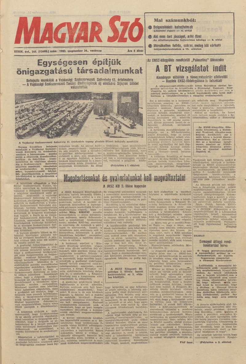 Magyar Szó, 39. évf. 1982. szeptember 26. 265. sz. 1–28. oldal