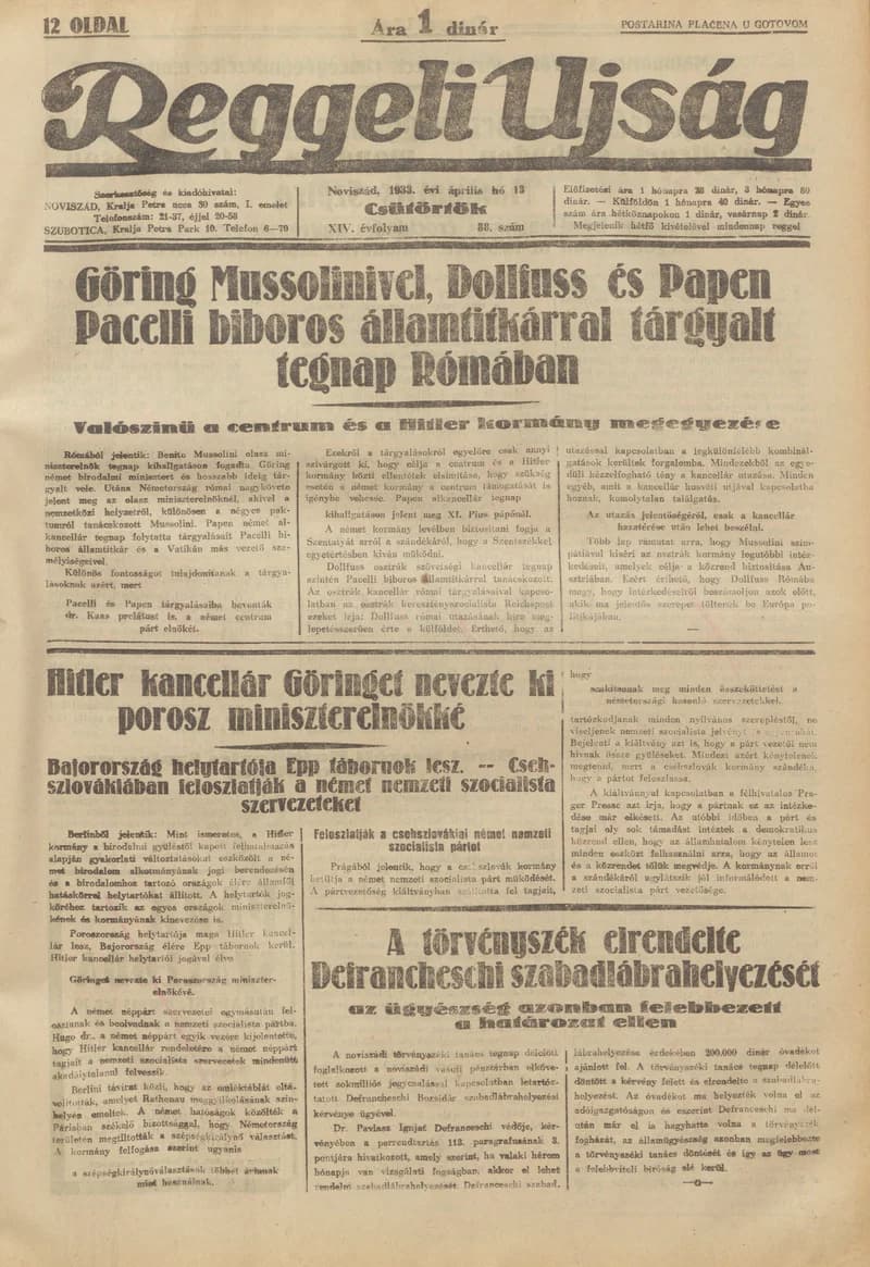 Reggeli Újság, 14. évf. 1933. április 16. 91. sz.