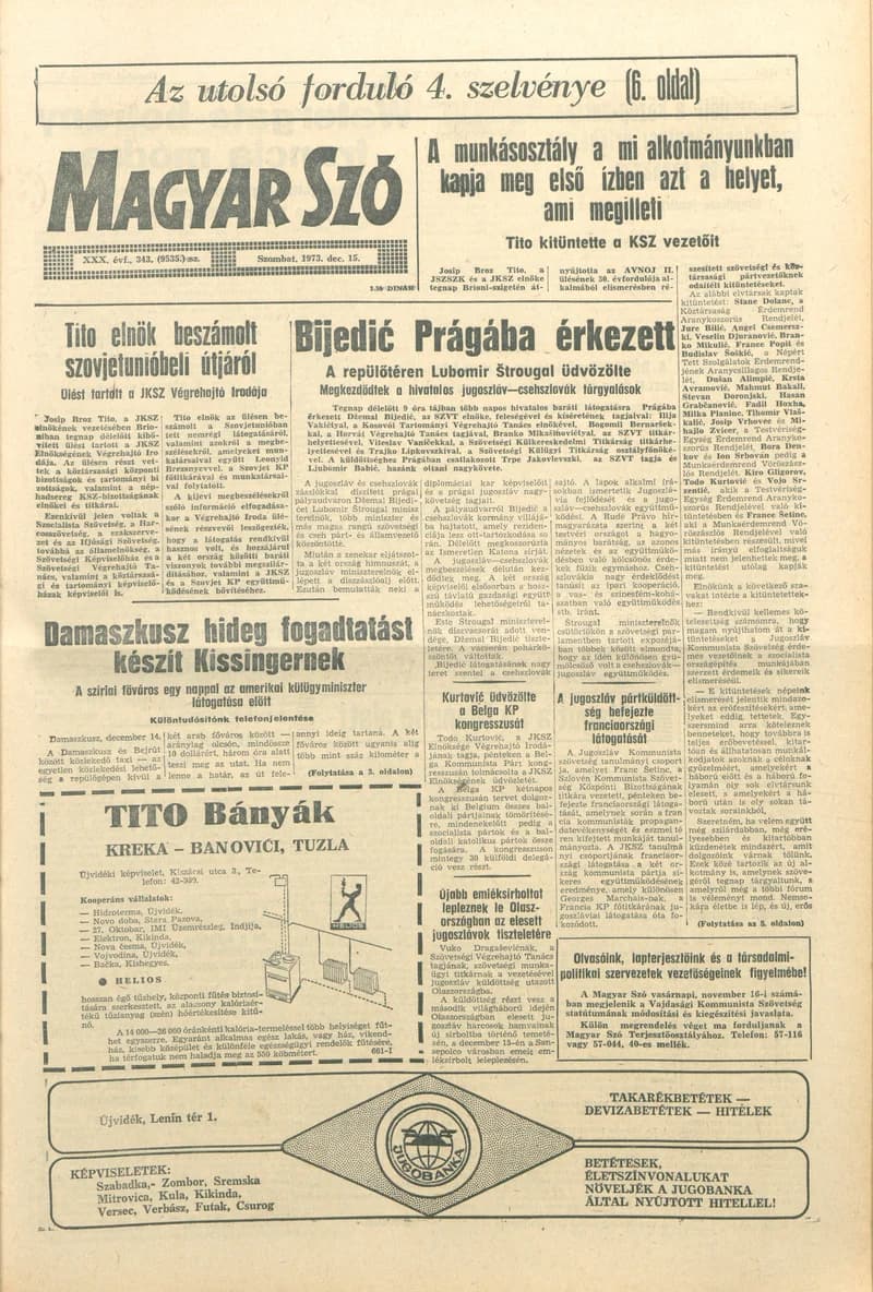 Magyar Szó, 30. évf. 1973. december 15. 343. sz.
