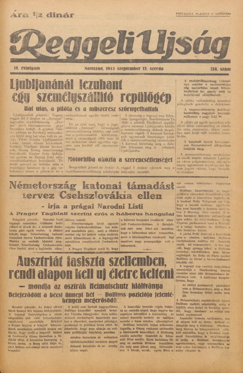 Reggeli Újság, 14. évf. 1933. szeptember 13. 214. sz.