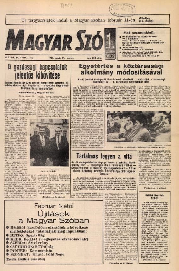 Magyar Szó, 45. évf. 1988. január 29. 27. sz. 1–20. oldal