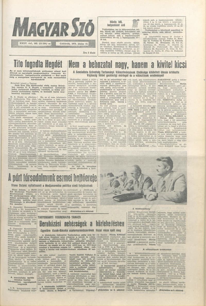 Magyar Szó, 35. évf. 1978. június 15. 162. sz. 1–20. oldal