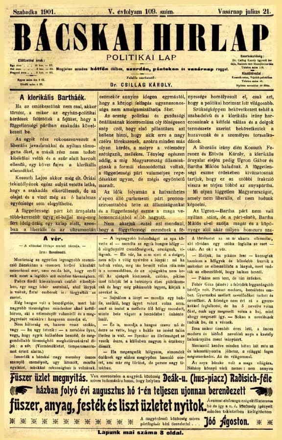 Bácskai Hirlap, 5. évf. 1901. július 21. 109. sz.