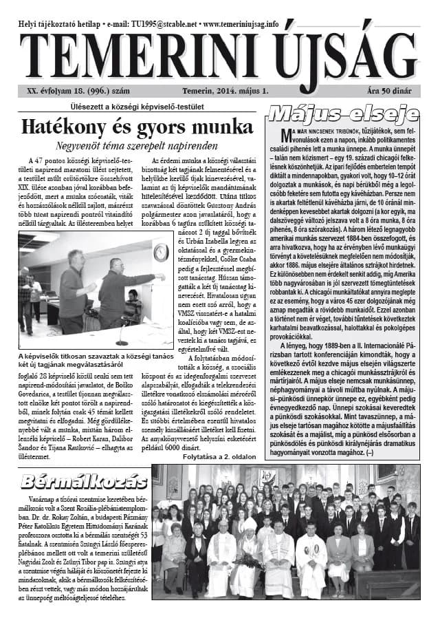 Temerini Újság, 20. évf. 2014. május 1. 18. sz.