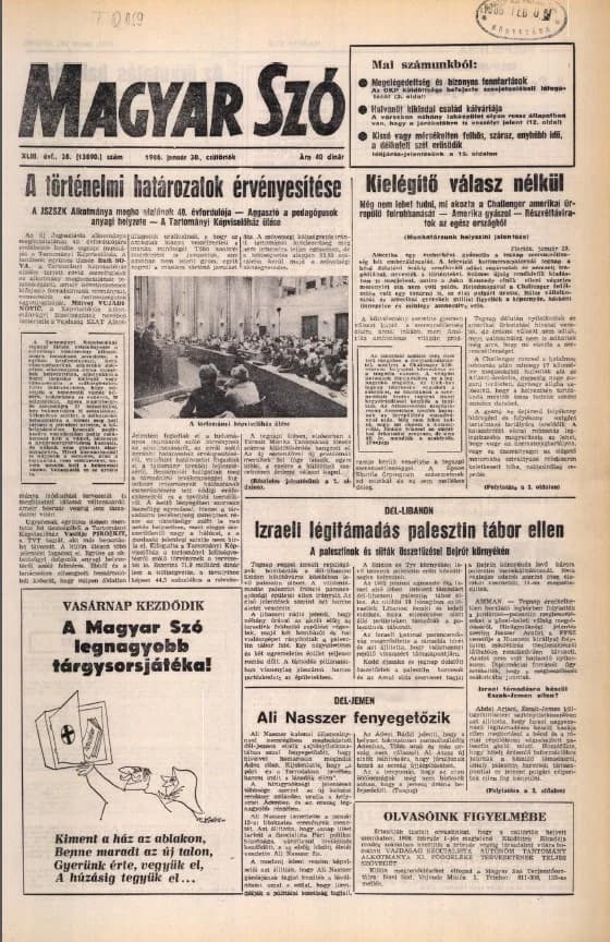 Magyar Szó, 43. évf. 1986. január 30. 28. sz. 1–20. oldal