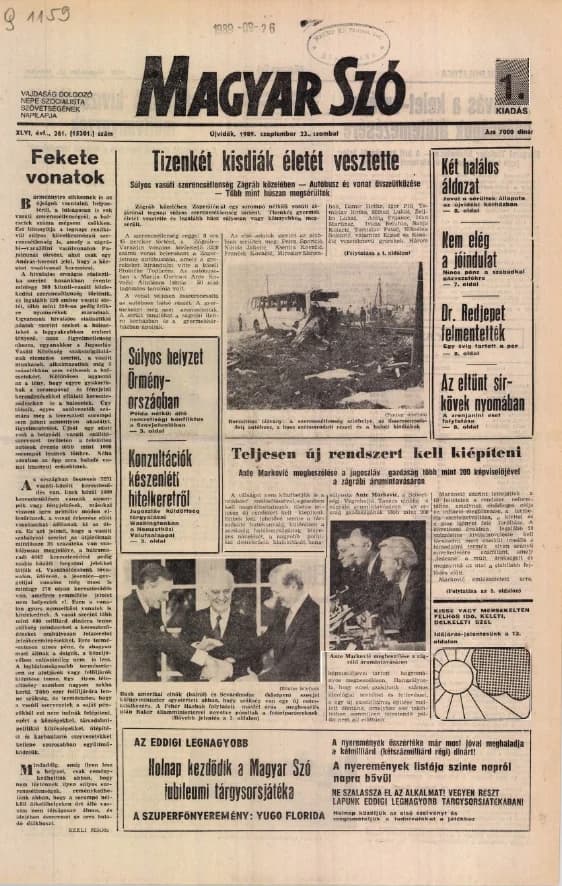 Magyar Szó, 46. évf. 1989. szeptember 23. 261. sz. 1–28. oldal