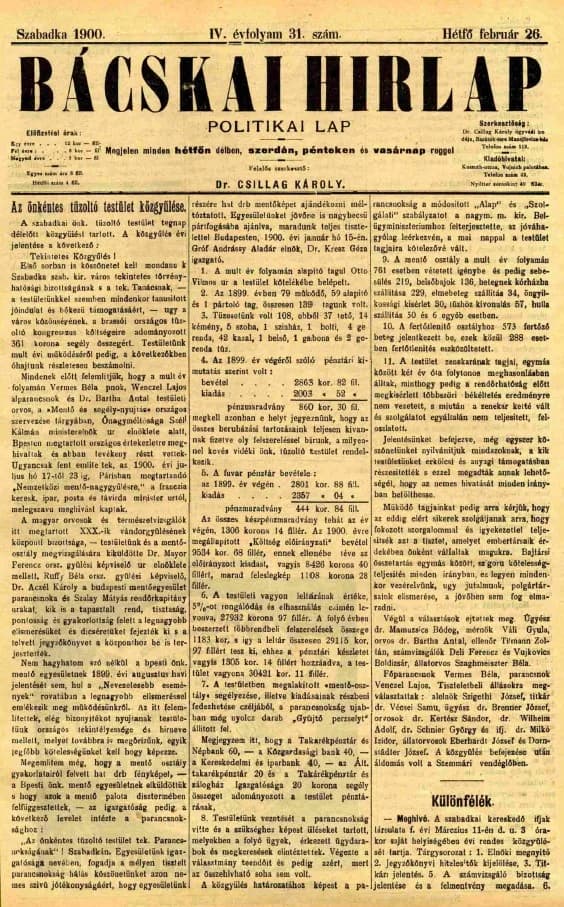 Bácskai Hirlap, 4. évf. 1900. február 26. 31. sz.