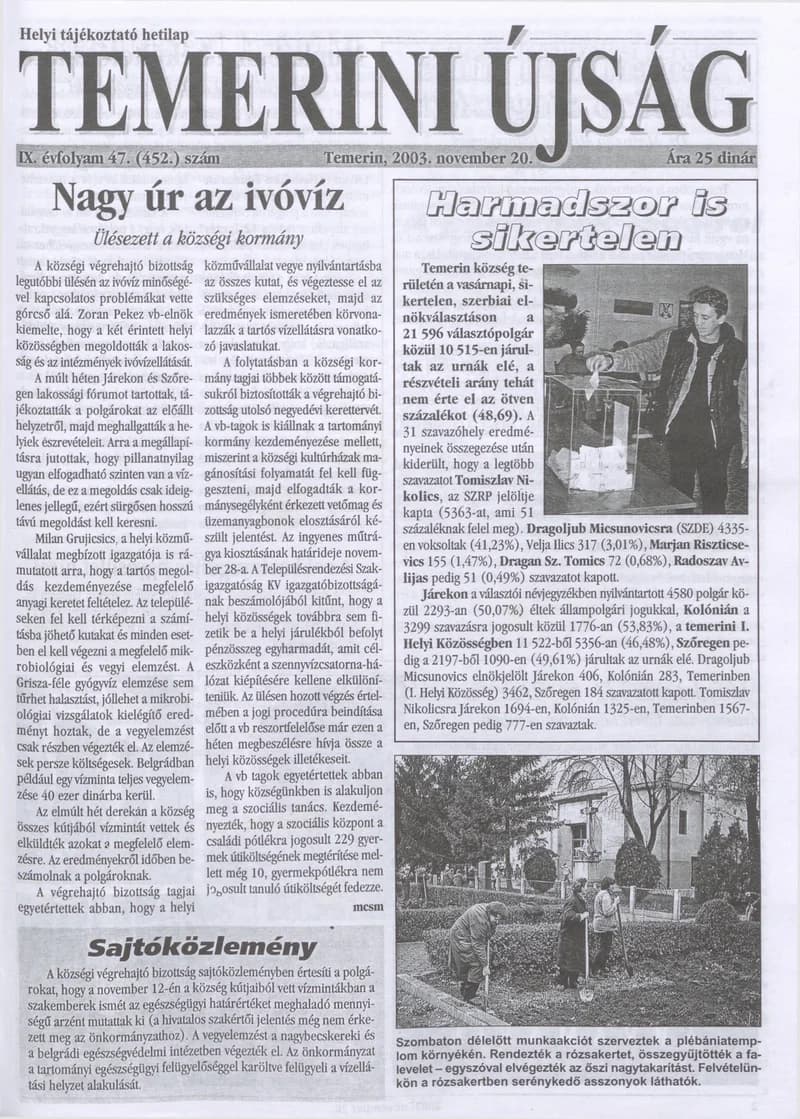 Temerini Újság, 9. évf. 2003. november 20. 47. sz.