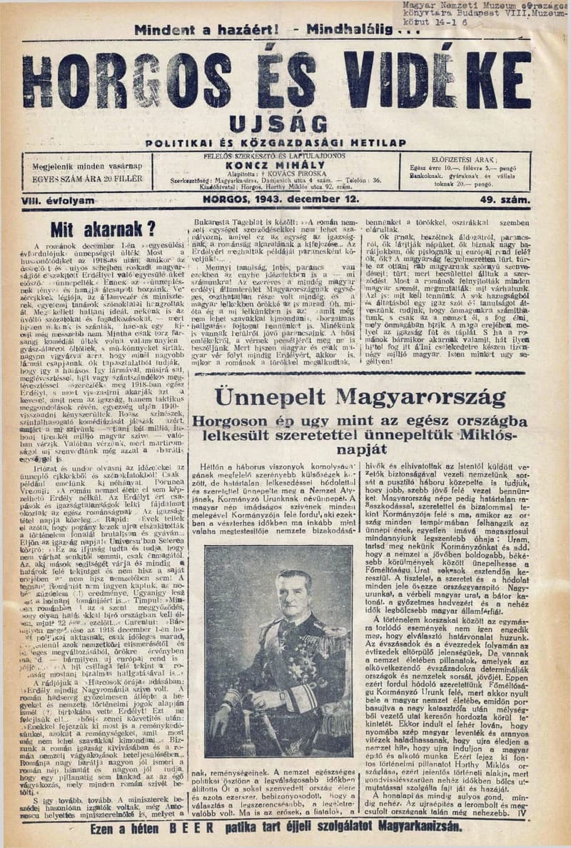 Horgos és vidéke, 8. évf. 1943. december 12. 49. sz.