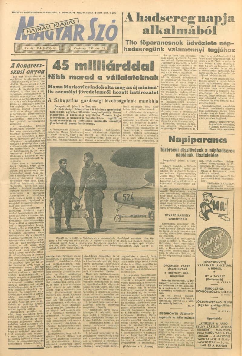 Magyar Szó, 15. évf. 1958. december 21. 314. sz. 1–18. oldal