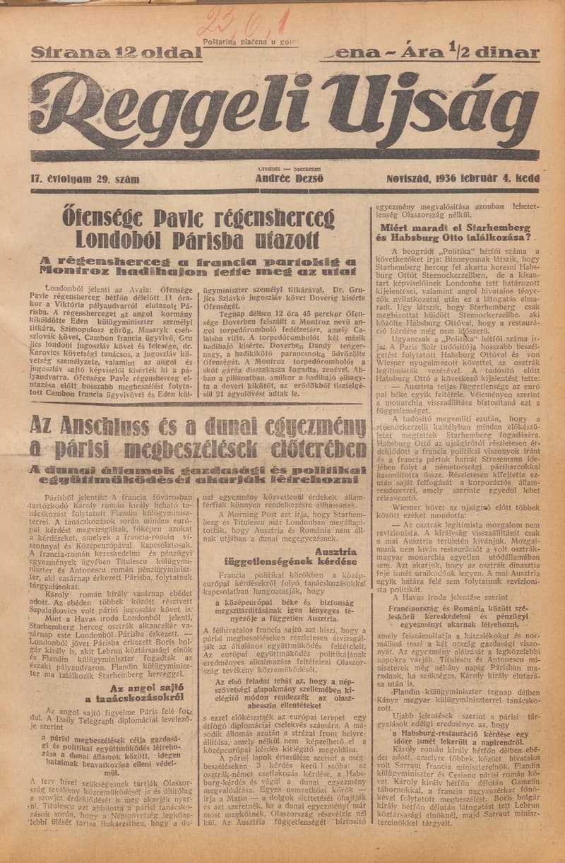 Reggeli Újság, 17. évf. 1936. február 4. 29. sz.