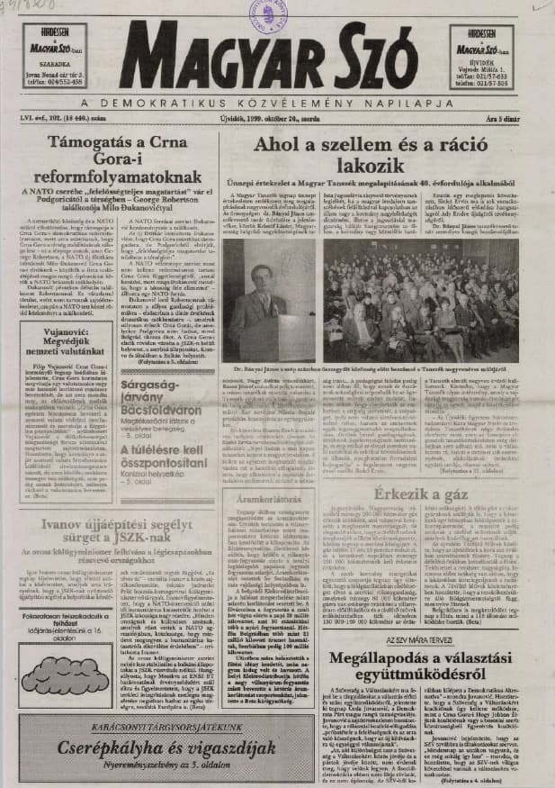 Magyar Szó, 56. évf. 1999. október 20. 202. sz. 1–16. oldal