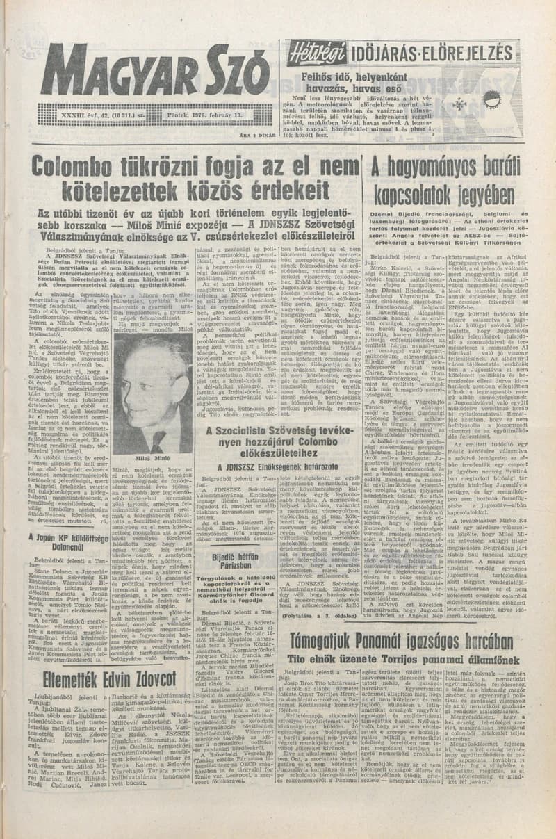 Magyar Szó, 33. évf. 1976. február 13. 42. sz. 1–16. oldal