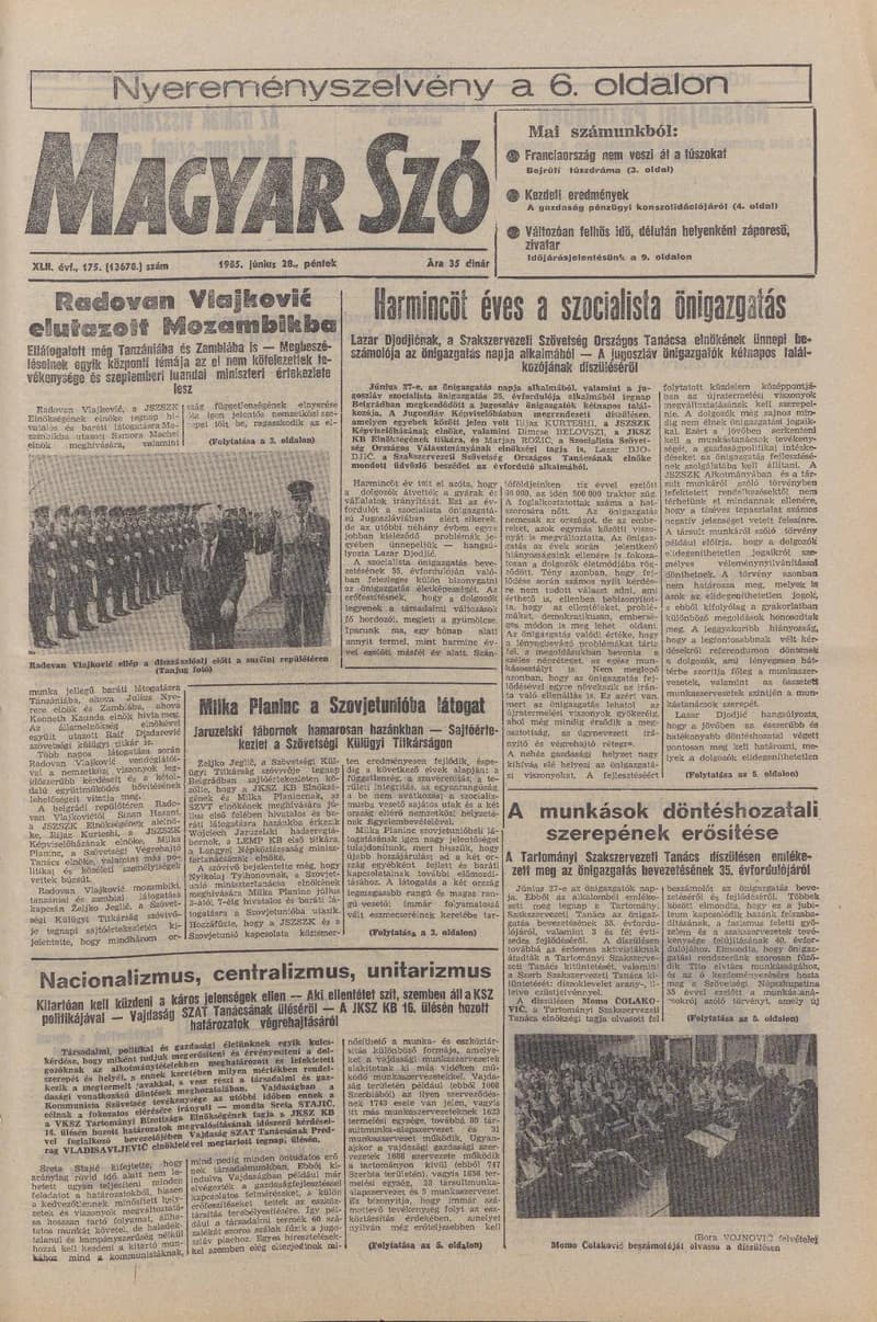 Magyar Szó, 42. évf. 1985. június 28. 175. sz. 1–20. oldal
