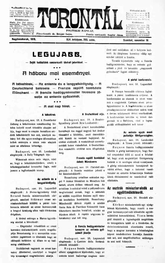 Torontál, 45. évf. 1916. november 18. 265. sz.