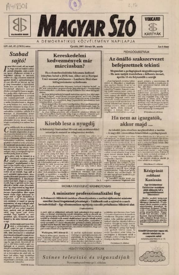Magyar Szó, 54. évf. 1997. február 26. 47. sz. 1–16. oldal
