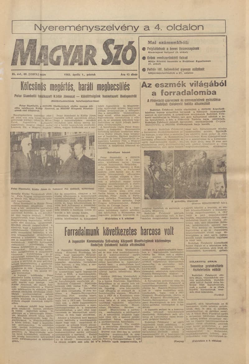 Magyar Szó, 40. évf. 1983. április 1. 89. sz. 1–24. oldal