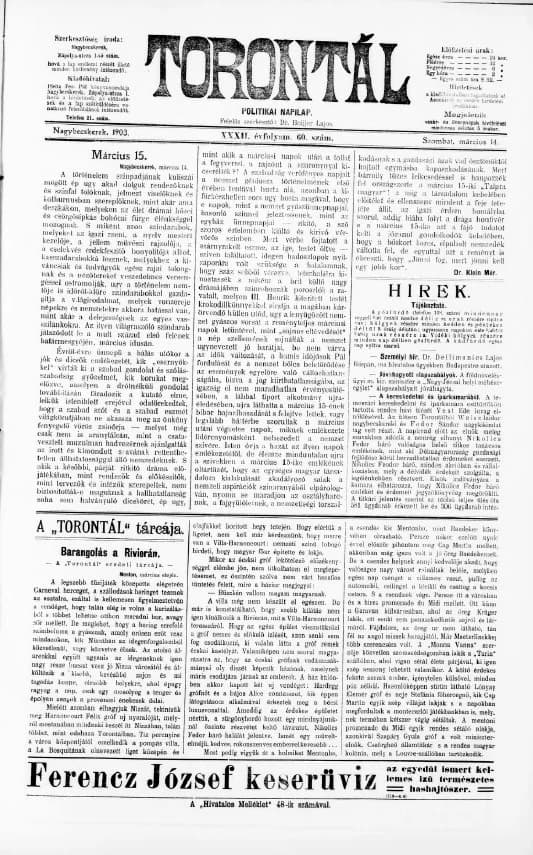 Torontál, 32. évf. 1903. március 14. 60. sz.