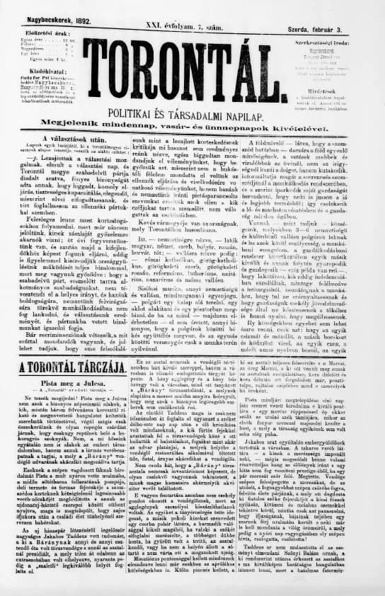 Torontál, 21. évf. 1892. február 3. 7. sz.