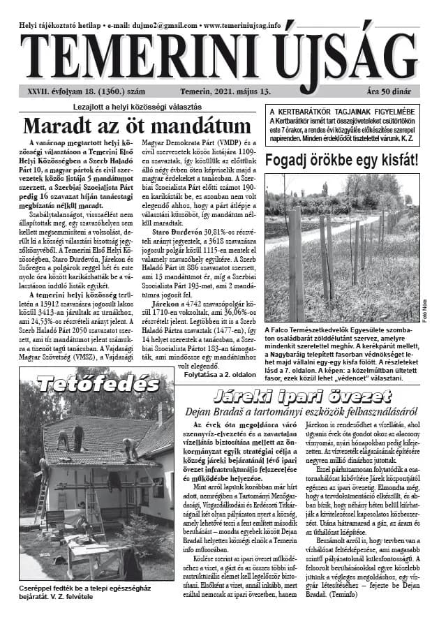 Temerini Újság, 27. évf. 2021. május 13. 18. sz.